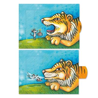 Biglietto vivente "Tiger Birthday", cartolina lamellare di alta qualità