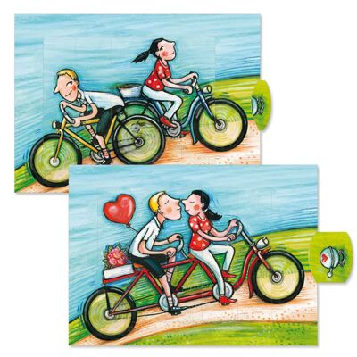 Carte vivante "Bicyclette", carte postale lamellaire de haute qualité