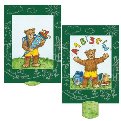 Living card "Bear School", high-quality lamellar postcard