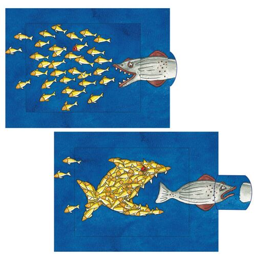 Lebende Karte "Fischschwarm", hochwertige Lamellen-Postkarte