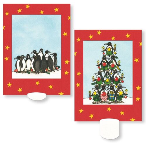 Lebende Karte "Weihnachtspinguine", hochwertige Lamellen-Postkarte / Weihnachten