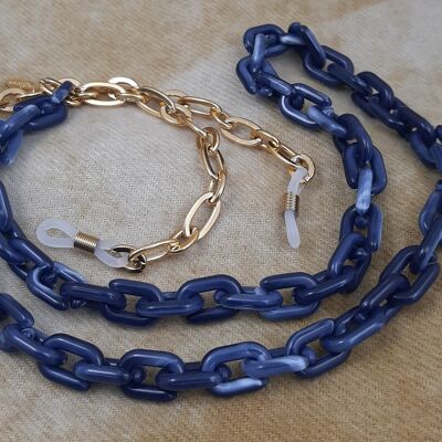 Brillenkoord acrylic chain verguld blauw tinten