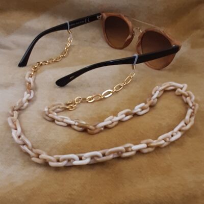 Cordon à lunettes chaîne acrylique plaqué or camel beige