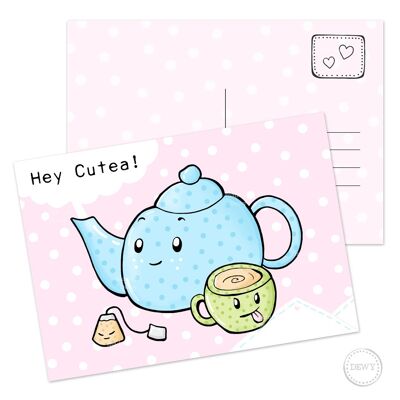 A6 postcard with cute kawaii teapot