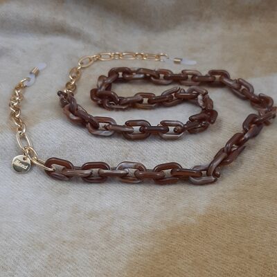 Glasses cord acrylic chain gold plated brown shades
