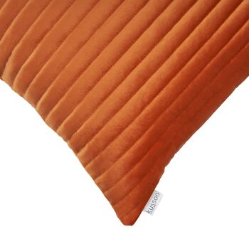 Coussin velours rayure orange 50x50 cm 2