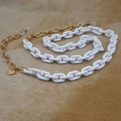 Glasses cord acrylic chain gold plated white