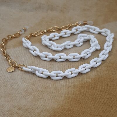 Brillenkoord acrylic chain verguld wit