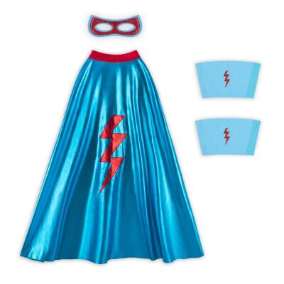 BLUE SUPERHERO COSTUME SET CAPE+MASK+ARM CUFFS