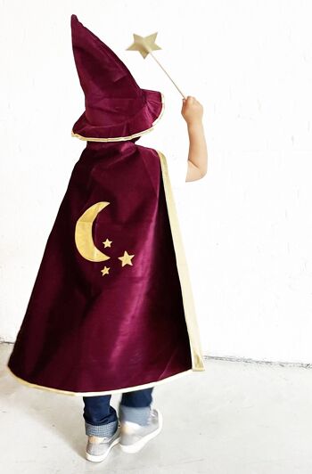 Set de deguisements magicien bordeaux cape+chapeau+ baguette 4