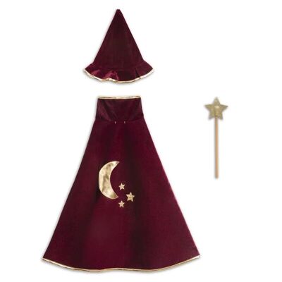 Set de deguisements magicien bordeaux cape+chapeau+ baguette