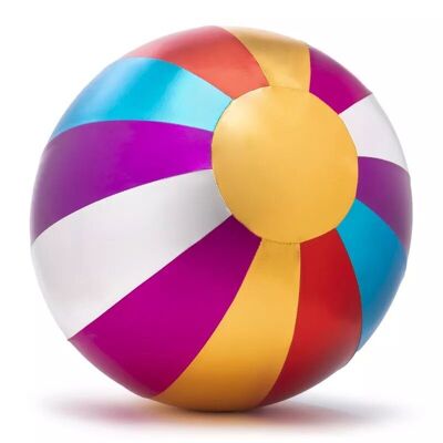 Globo de circo de tela multicolor para inflar entregado en caja de cartón de 40 cm de diámetro.