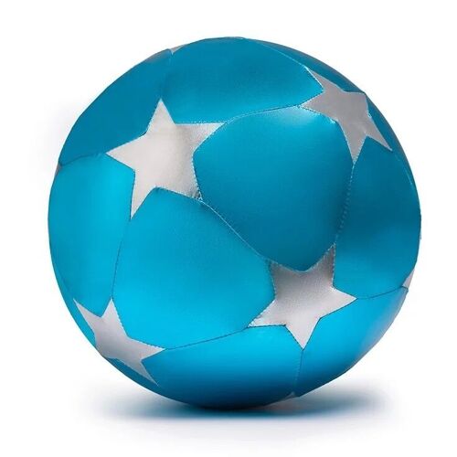 Ballon bleu à étoiles argent en tissus à gonfler livré dans une boite en carton diam 30 cm
