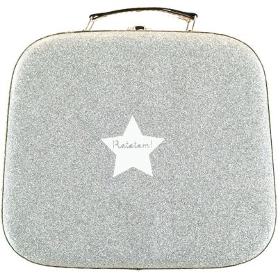 24 CM SILVER GLITTER SUITCASE