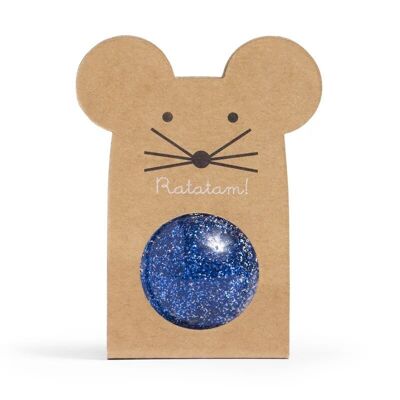 Balle rebondissante souris à paillettes bleu 43mm