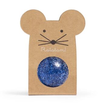 Balle rebondissante souris à paillettes bleu 43mm 1