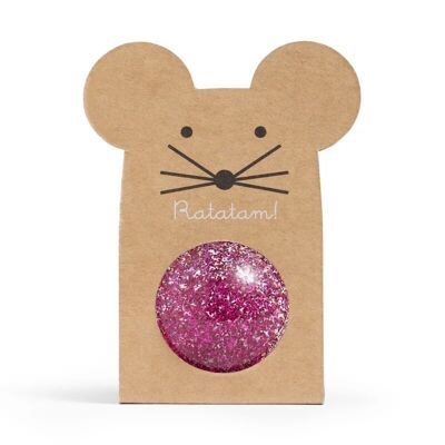 PELOTA BOTA RATÓN GLITTER ROSA 43MM