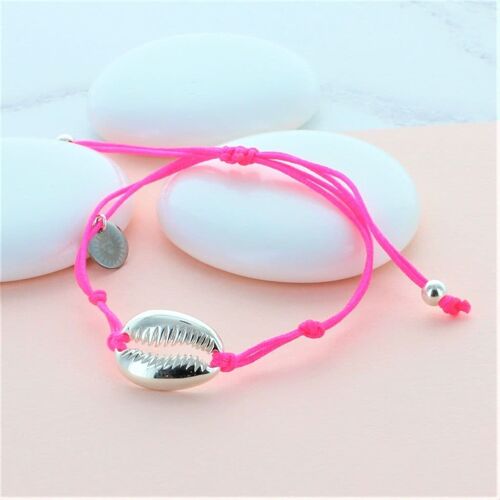Cowrie Shell Friendship Bracelet - Neon Pink