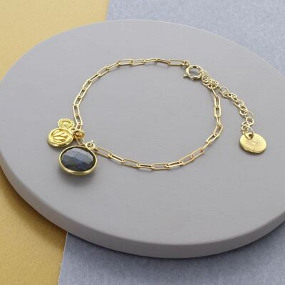 Gold Plated Sterling Silver And Precious Charm Bracelet - Labradorite