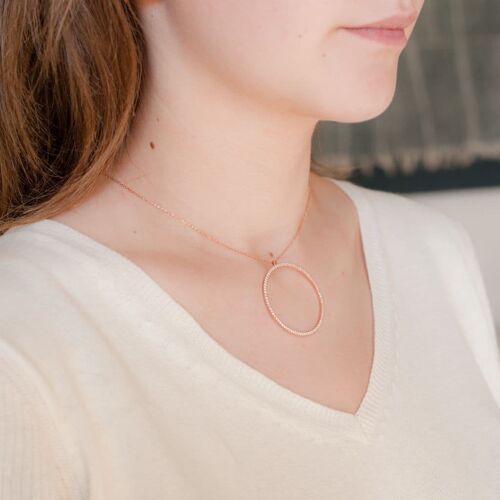 Large Micro Pave Rose Gold And Zircon Necklace