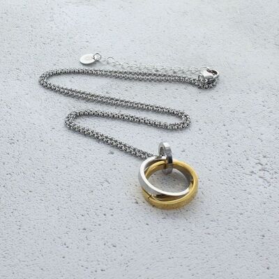 Collar de doble anillo de oro y plata - cadena de 16"