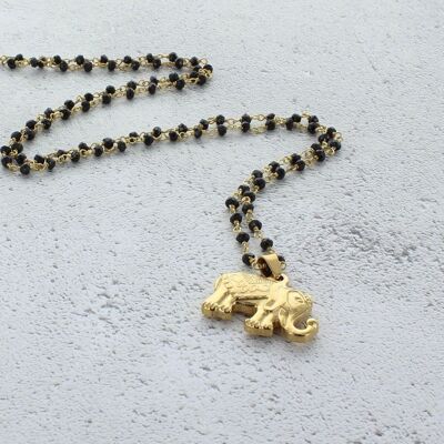 Mehrlagige Elefanten-Spindel-Halskette - Gemischte Halbedelsteine und Gold
