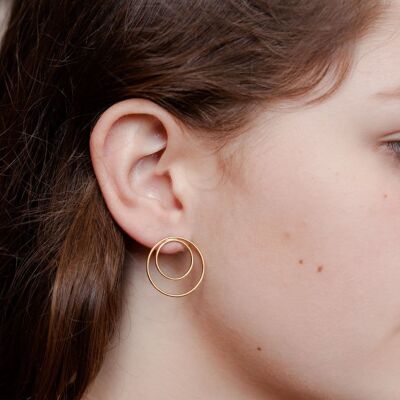 Double Circle Gold Plated Sterling Silver Stud Earrings