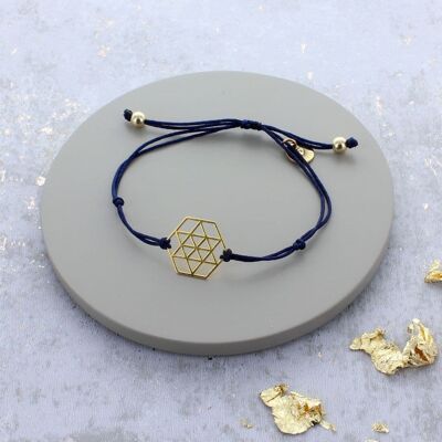 Gold Plated Sterling Silver Geometric Friendship Bracelet - Navy Blue