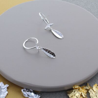 Silver Angel Wing Leaf Hoops