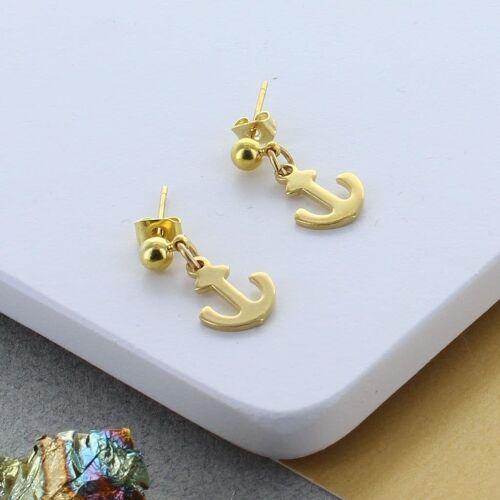 Gold Charm Earrings - Anchor