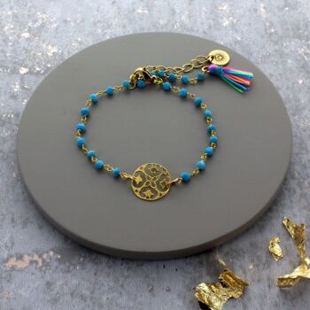 Bracelet Turquoise Disque Solaire Pompon 2