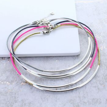 Collier en cuir de nouille unique - Rose fluo 5