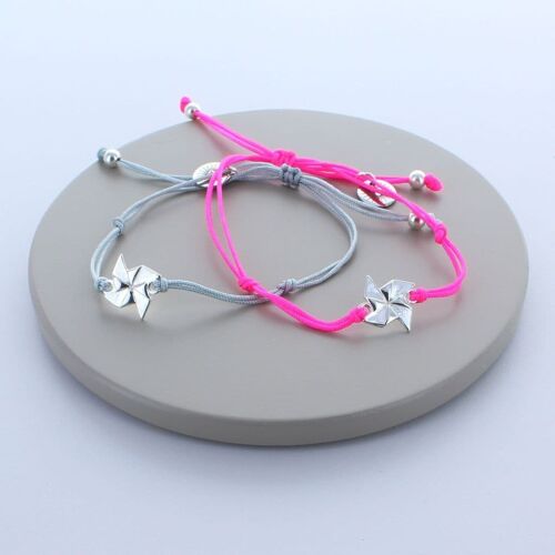 Delicate Sterling Silver Pinwheel Friendship Bracelets - Neon Pink