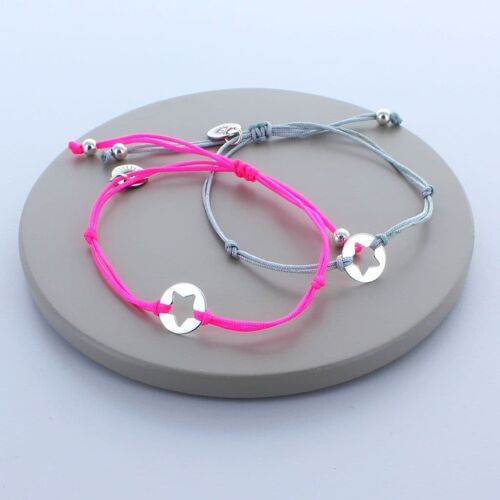 Sterling Silver Star Friendship Bracelets - Neon Pink