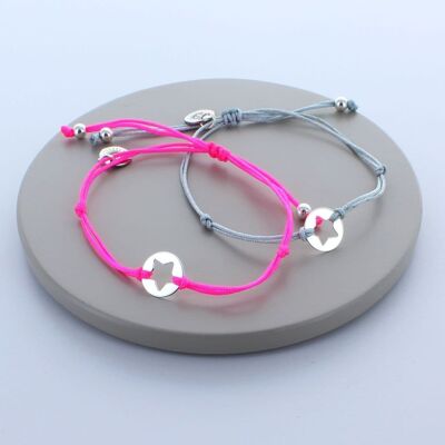 Bracelets d'amitié étoile en argent sterling - rose fluo