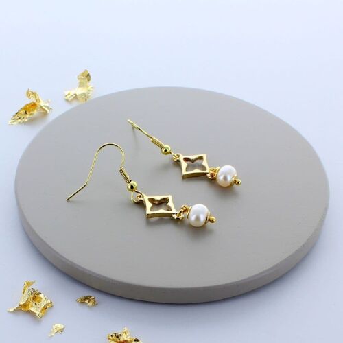 Gold Pearl Charm Earrings - Creams