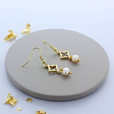 Gold Pearl Charm Earrings - Purples