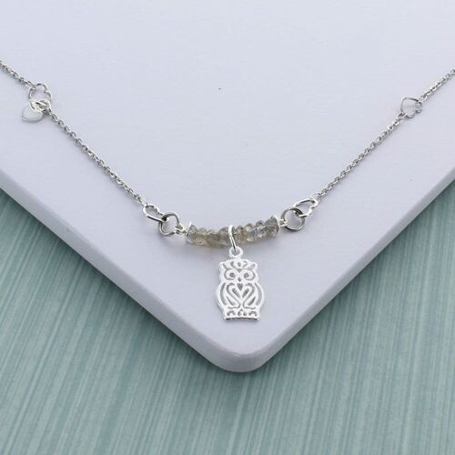 Precious Silver Owl Necklace - Sapphire