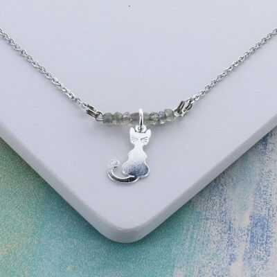 Precious Silver Cat Necklace - Labradorite