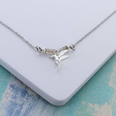 Precious Silver Hummingbird Necklace - Sapphire