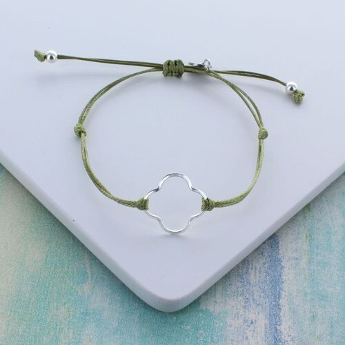 Sterling Silver Clover Friendship Bracelets - Olive Green