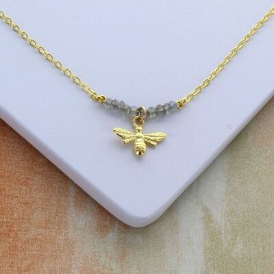 Delicate Labradorite Gold Charm Necklaces - Bee