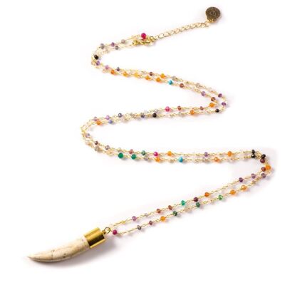 Long Tusk Charm Layered Necklace - Turquoise and semi precious stone mix