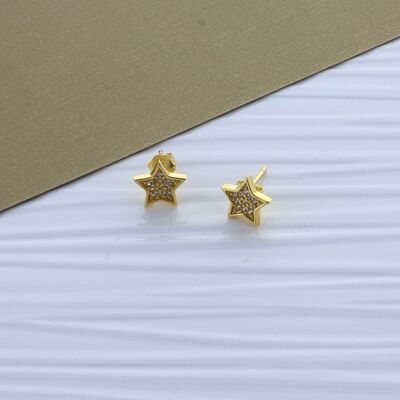 Zirconia Star Stud Earrings - Gold