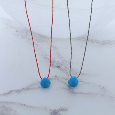 Faceted Turquoise And Silk Cord Necklace - Natural Silk cord 16" with extension chain