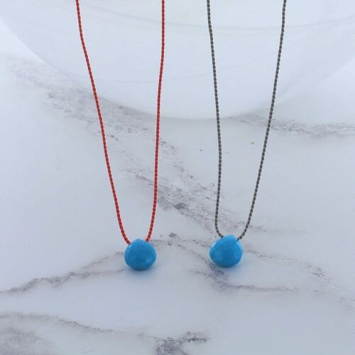 Faceted Turquoise And Silk Cord Necklace - Coral silk cord 18" with extension chain