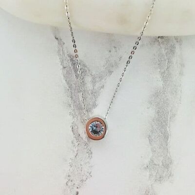 Cubic Zirconia Charm Necklace - Aquamarine