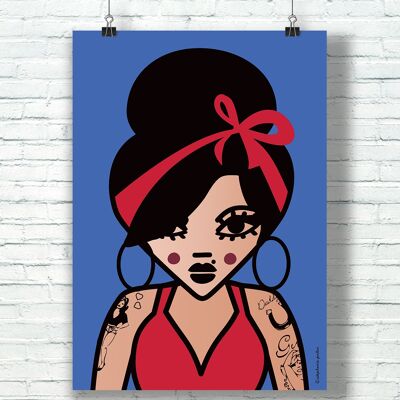 AFFICHE "Blue Amy" (30 cm x 40 cm) / Hommage Graphique à Amy Winehouse par l'illustratrice ©️Stéphanie Gerlier