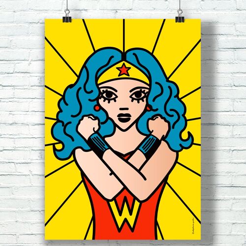 AFFICHE "Power" (30 cm x 40 cm) / Hommage Graphique à Wonder Woman par l'illustratrice ©️Stéphanie Gerlier
