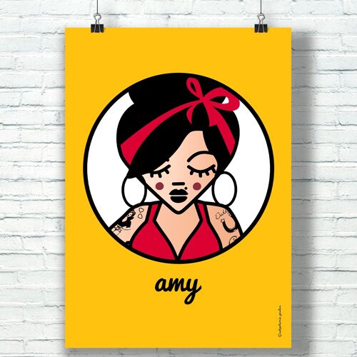 AFFICHE "Amy" (30 cm x 40 cm) / Hommage Graphique à Amy Winehouse par l'illustratrice ©️Stéphanie Gerlier_